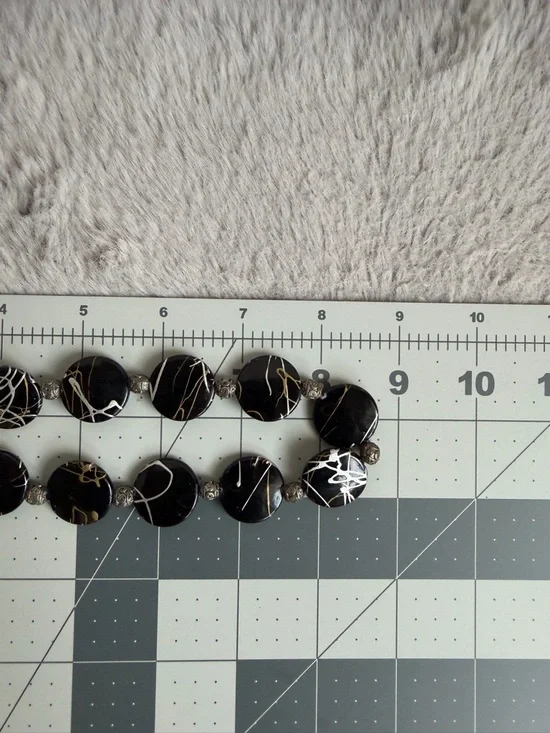 Black Silver and Gold Disc Choker Statement 16” Necklace with Toggle Closure - Picture 5 of 9